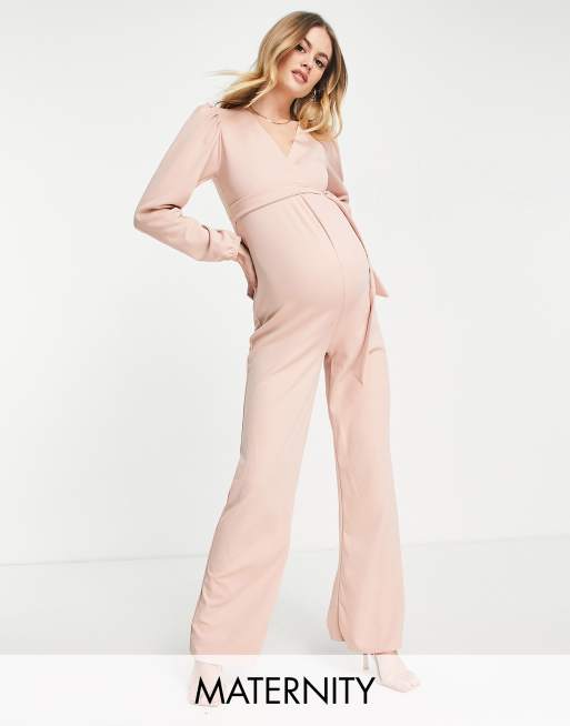 Missguided Maternity - Jumpsuit met overslag en wijde pijpen in roze