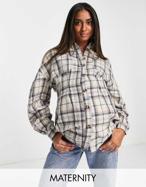 Missguided Maternity – Korsett-Hemd in blauem Karomuster