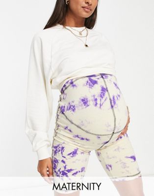 Missguided Maternity legging shorts in tie dye