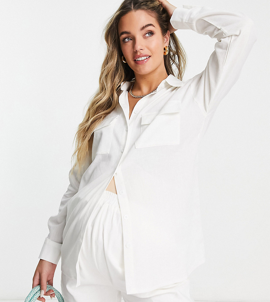 linen look oversized shirt in white - part of a set