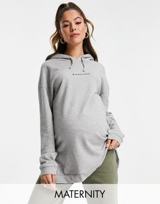 Missguided Maternity longline detail hoodie in grey