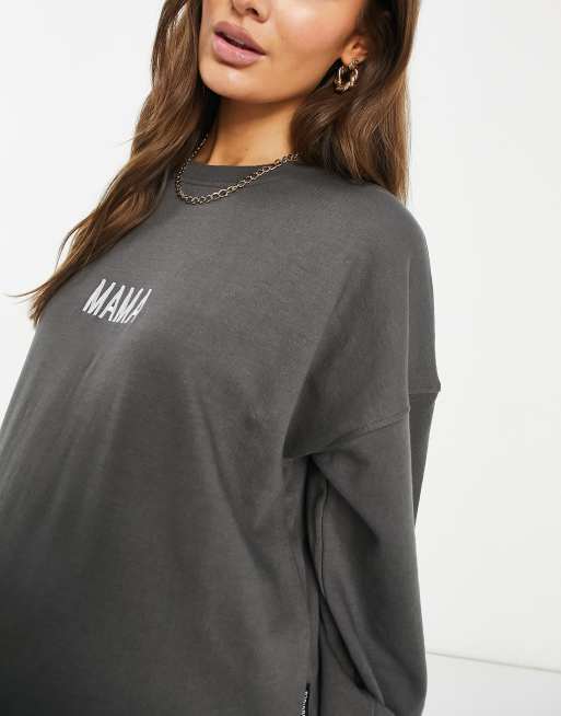 Missguided Maternity mama sweatshirt in charcoal