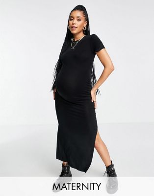Missguided Maternity maxi dress with short sleeves in black