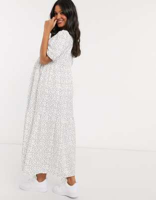 white polka dot smock dress