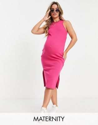 Missguided Maternity midi dress with racerback in pink