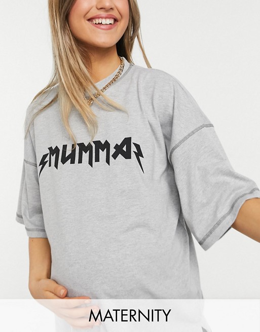 Missguided Maternity mumma slogan t-shirt in grey