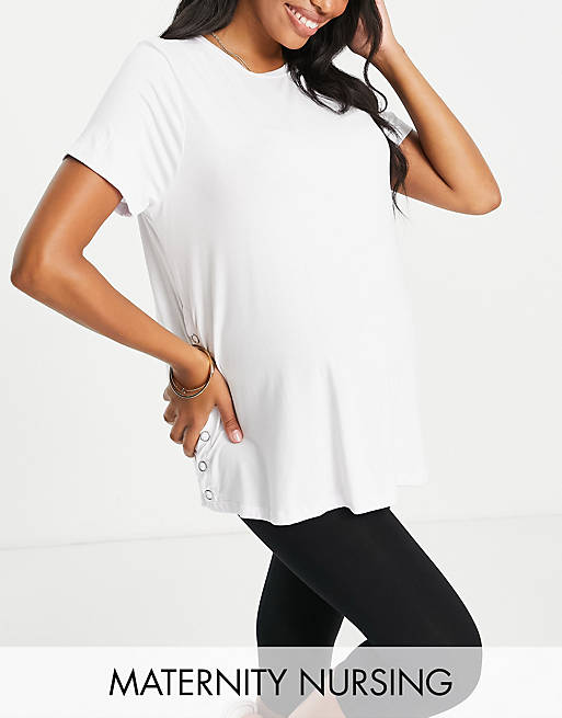Missguided Maternity nursing t-shirt with popper side in white