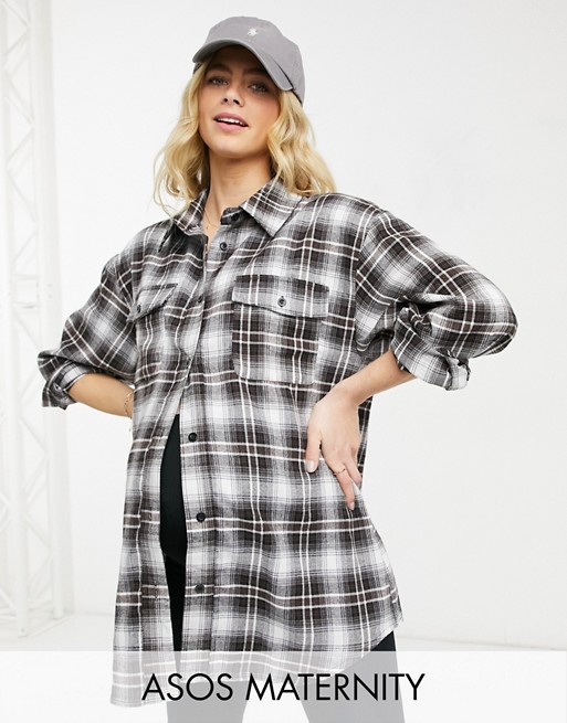 Missguided Maternity oversized shirt in brown check