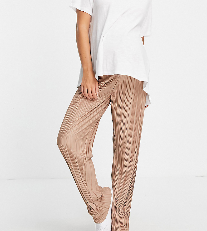 Missguided Maternity plisse wide leg pants in brown