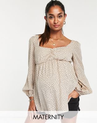Missguided Maternity polka dot milkmaid blouse in cream