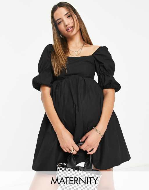 Missguided Maternity Poplin Smock Mini Dress In Black Asos