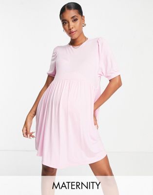 Missguided Maternity puff sleeve smock dress in pink - ASOS Price Checker