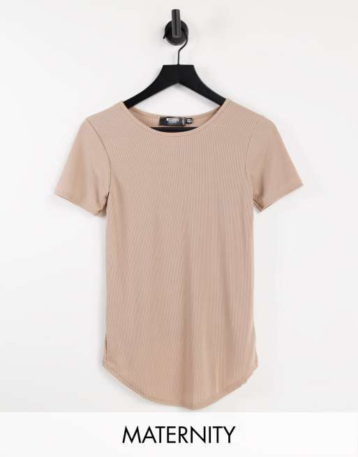 Missguided Maternity ribbed crew neck t-shirt in brown