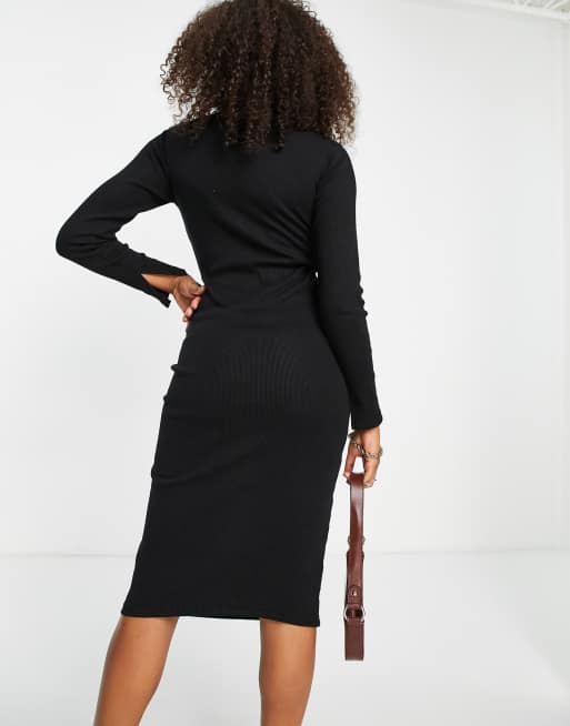 Missguided Maternity ribbed midi dress with tie detail in black, 3 of 4