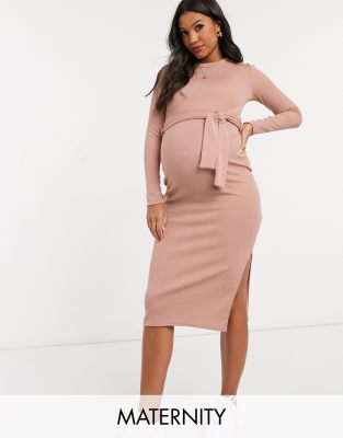 maternity ribbed midi dress