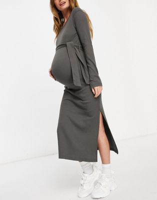 Robes Missguided Maternity - Robe mi-longue nouée à la taille - Anthracite