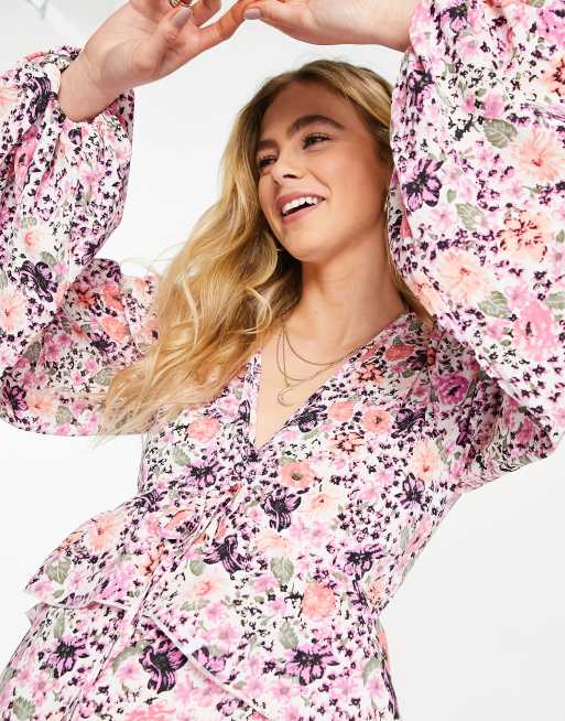 Missguided Maternity – Rosablommig smockklänning i midilängd med volang, 3 av 4