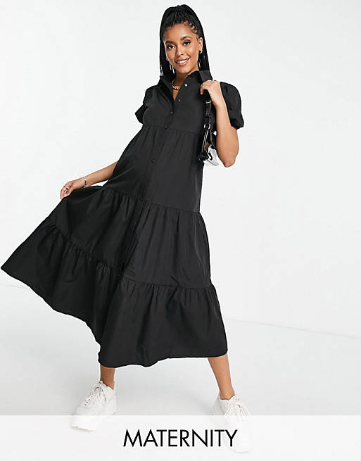  Missguided Maternity shirt smock midaxi dress in black 