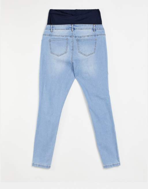 Missguided Maternity – Sinner – Niebieskie jeansy z przetarciami i pasem nad brzuch, 2 z 4