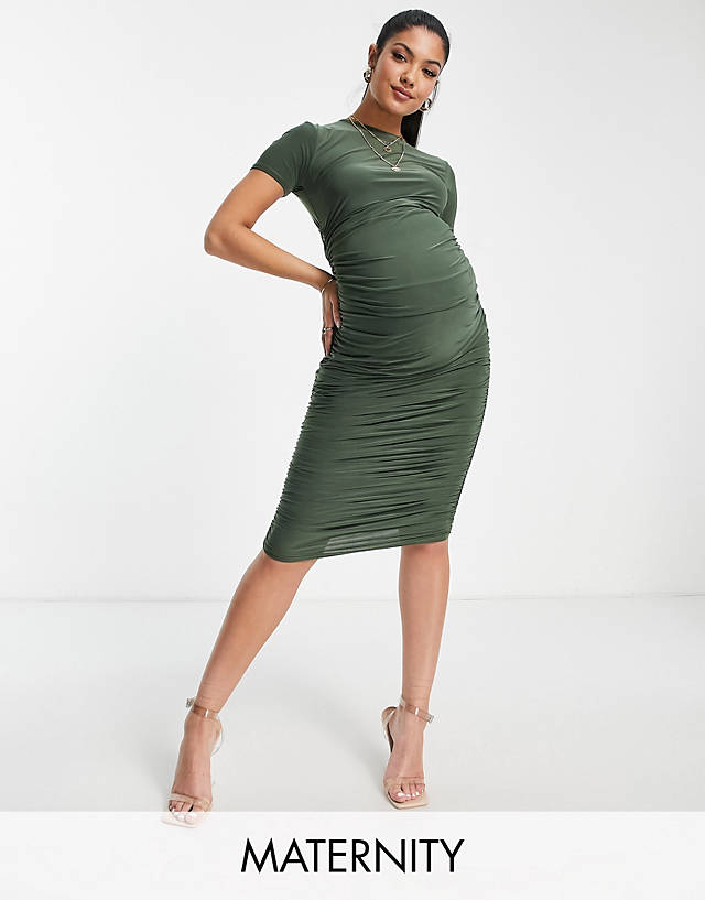 Missguided Maternity - slinky midi dress in khaki