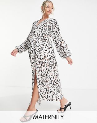 Missguided Maternity smock midaxi dress with long sleeve in pink floral - ASOS Price Checker