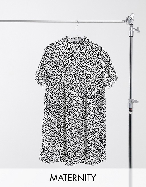 Missguided Maternity smock shirt dress in dalmation print
