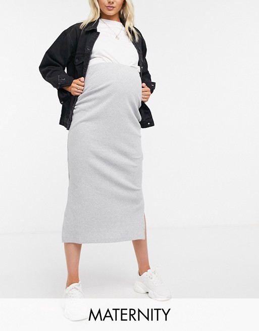 Missguided Maternity split side midi skirt in grey