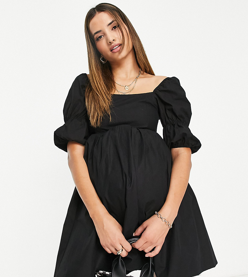 missguided maternity - svart, smockad miniklänning av poplin-svart/a