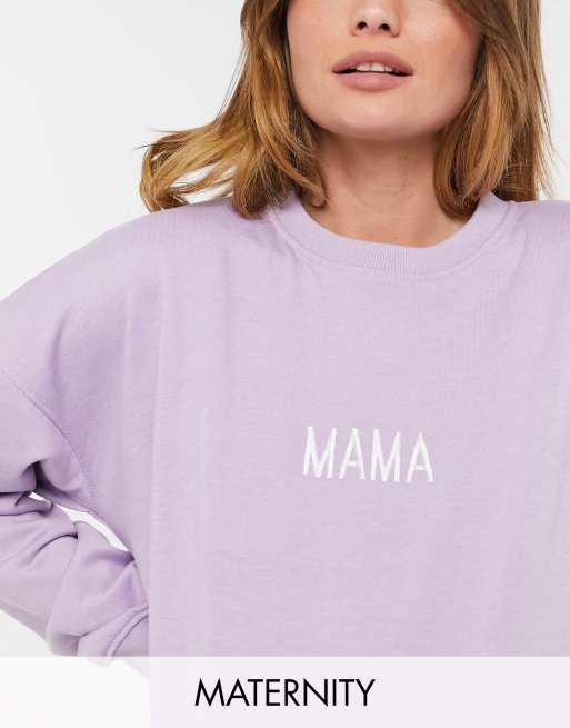 Missguided Maternity sweatshirt with mama slogan in lilac