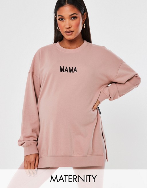 Missguided Maternity sweatshirt with mama slogan in rose