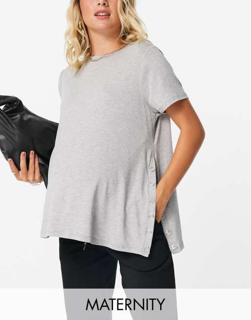 Missguided Maternity - T-shirt basic per l'allattamento grigio mélange con bottoni a pressione sul lato
