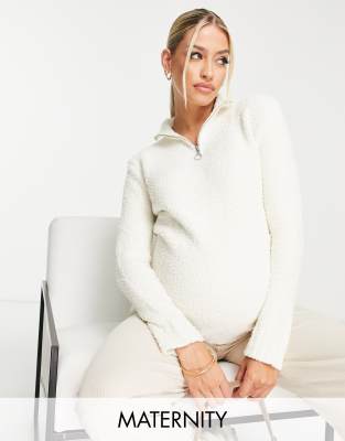 Missguided Maternity teddy zip up jumper in cream - ASOS Price Checker