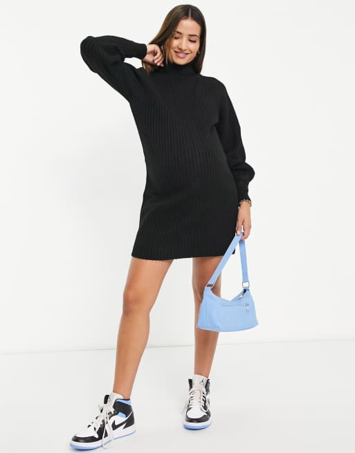 women's black dress long Black Exposed Seam Oversized Maternity Sweater Dress