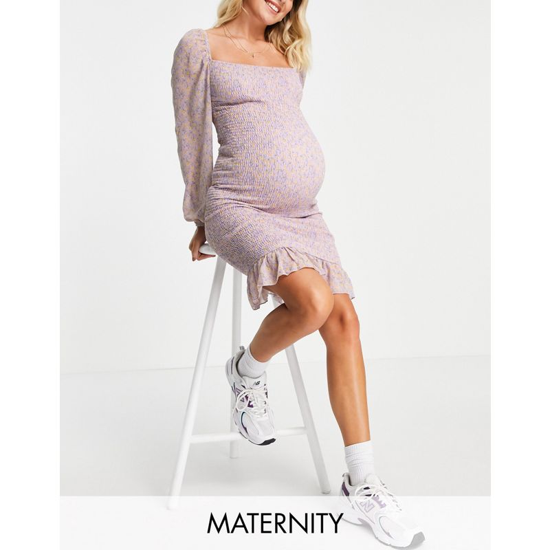 Vestiti RIJS0 Missguided Maternity - Vestito corto arricciato a fiori lilla