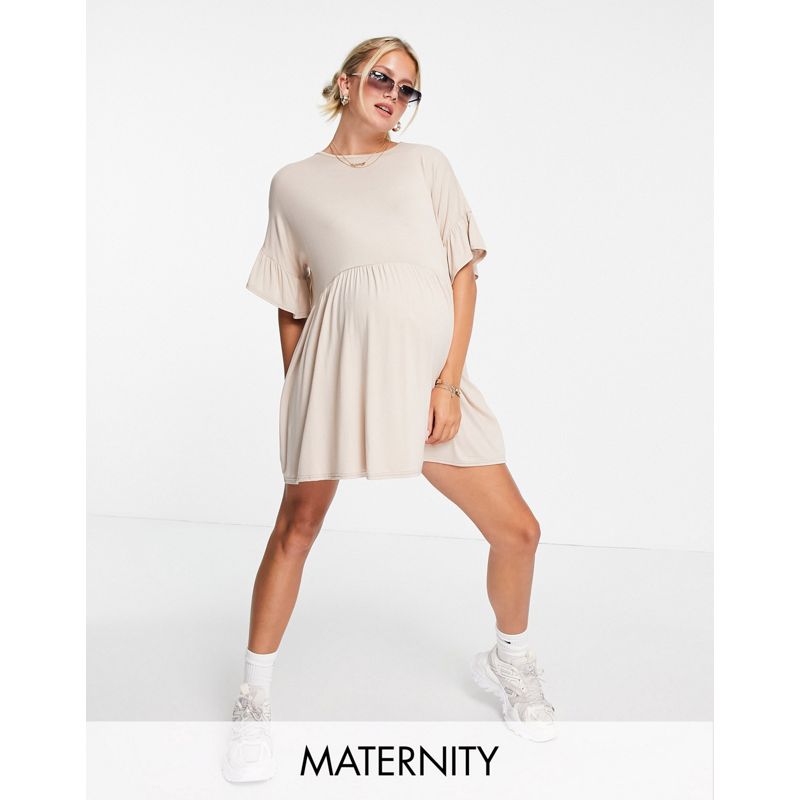 Donna Vestiti casual Missguided Maternity - Vestito grembiule color pietra con volant