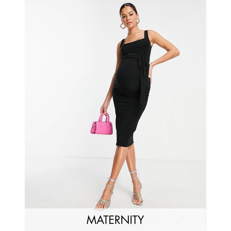 Vestiti DrEaN Missguided Maternity - Vestito lungo sinuoso nero con scollo squadrato