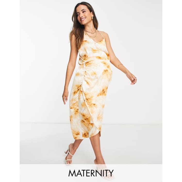 Vestito midi asimmetrico in raso color crema tie-dye Asos Donna Abbigliamento Vestiti Vestiti asimmetrici 