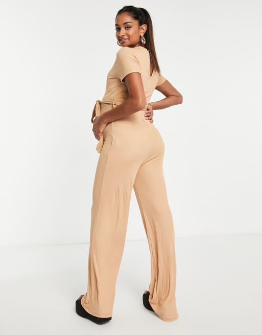 Boohoo Maternity Collared Wide Leg Loungewear Jumpsuit in Natural