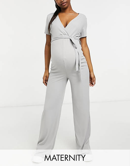  Missguided Maternity wide leg jumpsuit with wrap detail in grey 