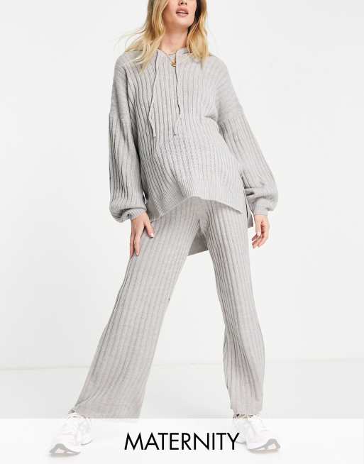 Missguided Maternity wide leg knitted pants in grey (part of a set)