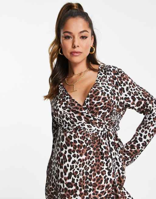 Missguided leopard 2024 print wrap dress