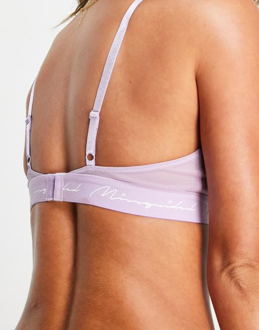 Missguided mesh bra with logo detail in lilac, 3 of 4