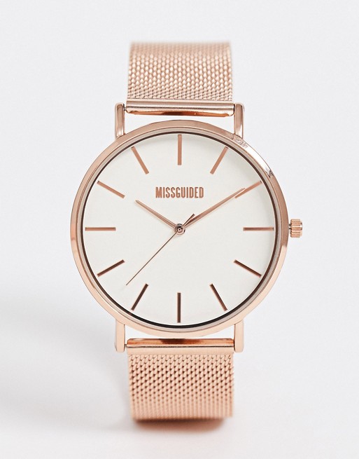 Missguided mesh watch in rose gold MG016RGM