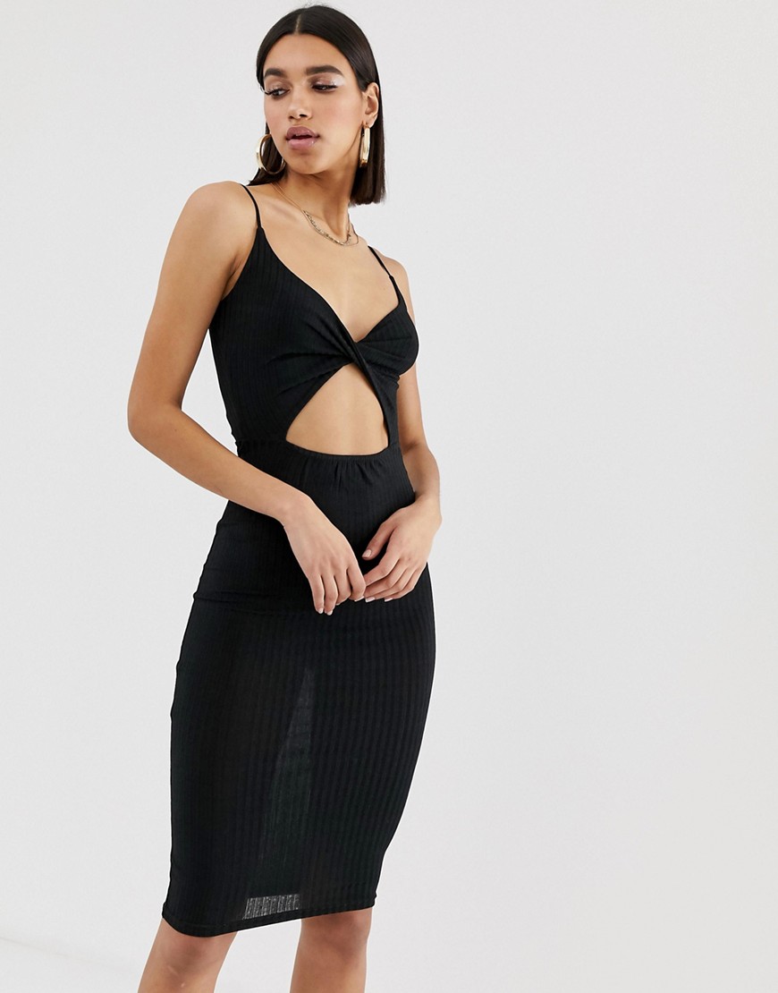 Missguided midi dress with cut out in black