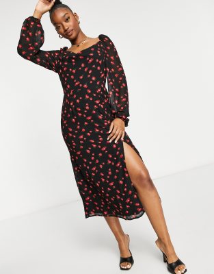 Missguided midi dress with side slit in floral | ASOS