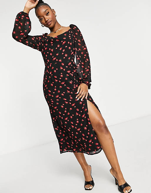 Missguided midi dress with split side in floral