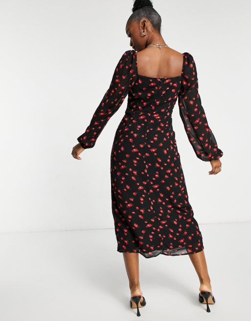 Missguided midi dress with split side in floral