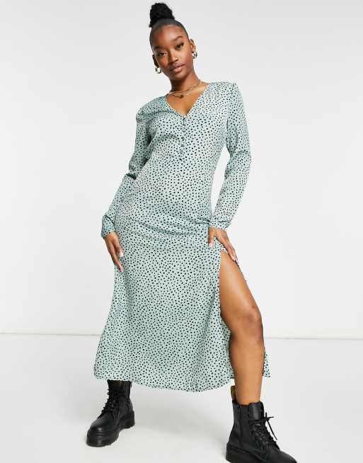Missguided – Midi-Nachmittagskleid in grünem Dalmatiner-Print