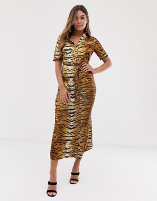 tiger print shirt dress