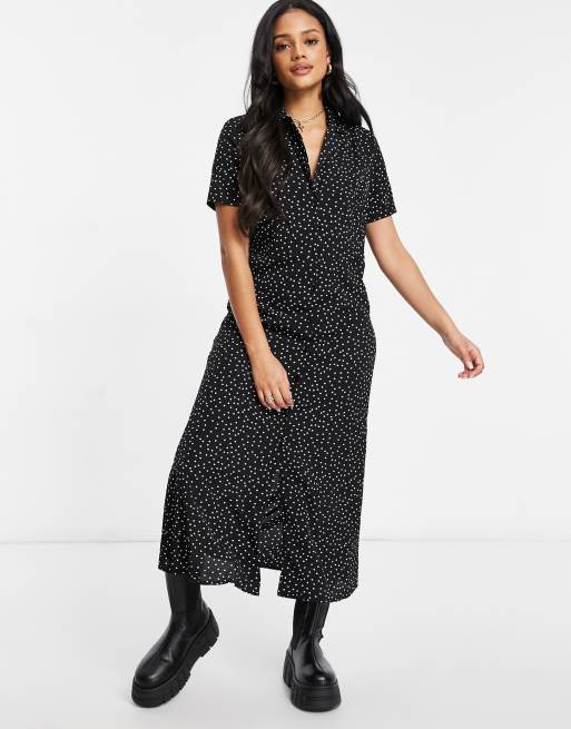 Missguided midi shirt dress with button through detail in polka dot | ASOS